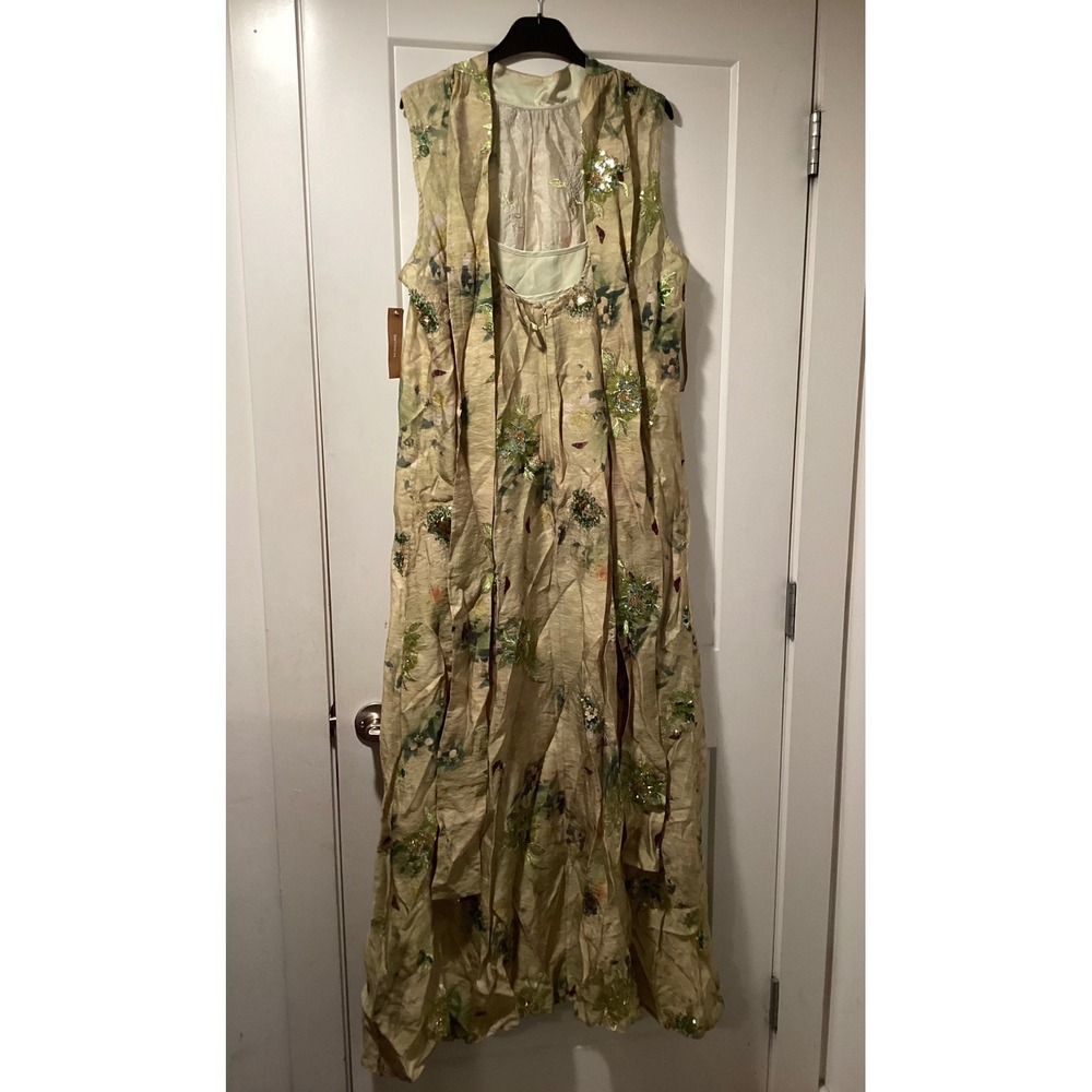 Few Moda O.P.T One Pretty Time Green Floral Sequin Embellished Maxi Dress M - Picture 4 of 11